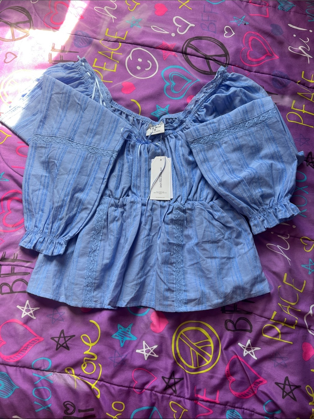 Tinseltown Sky Blue Peasant Blouse